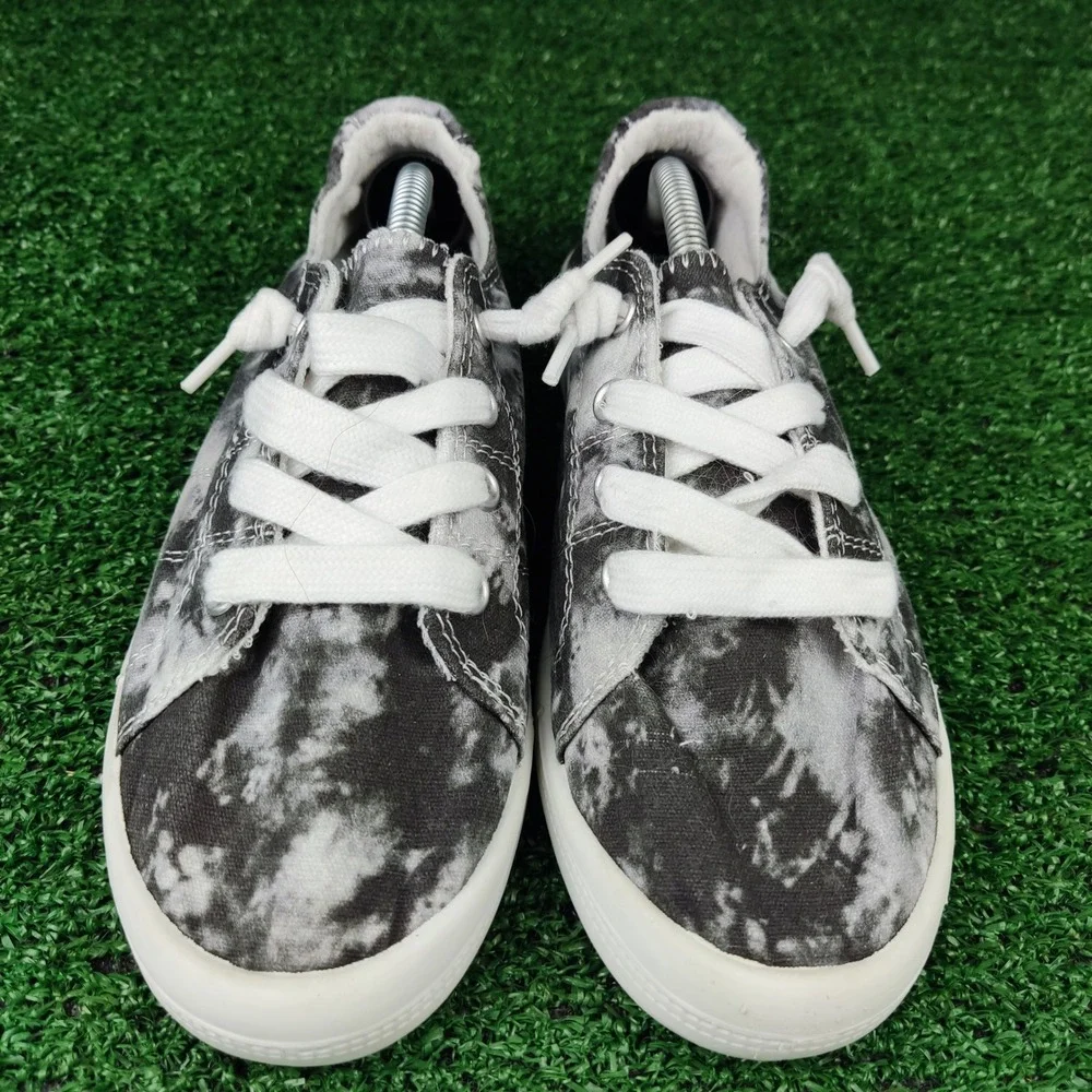 Jellypop Sneakers Womens 7.5 Black White Dallas Tie‎ Dye Canvas Slip On Comfort